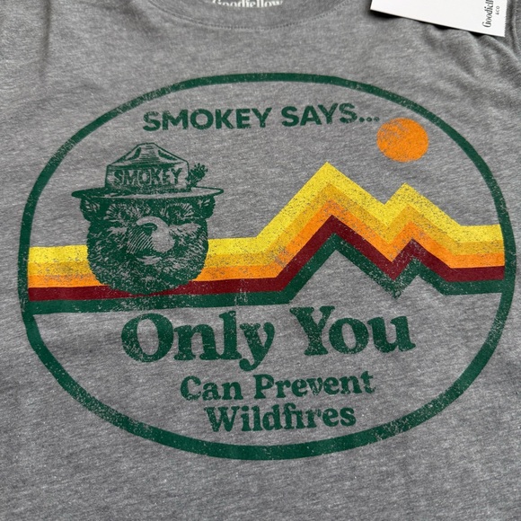 Goodfellow Smokey Bear Graphic T-Shirt Grey Men’s Size Small Short-Sleeve New - Picture 2 of 4